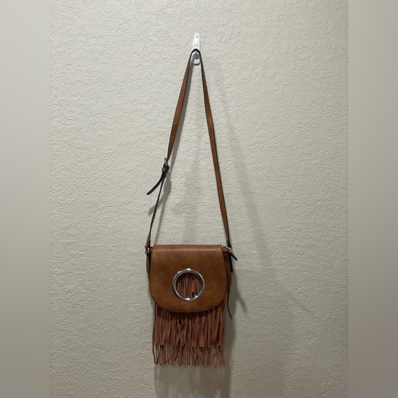 NEW Brown Faux Leather Fringe Crossbody Purse - Picture 2 of 14